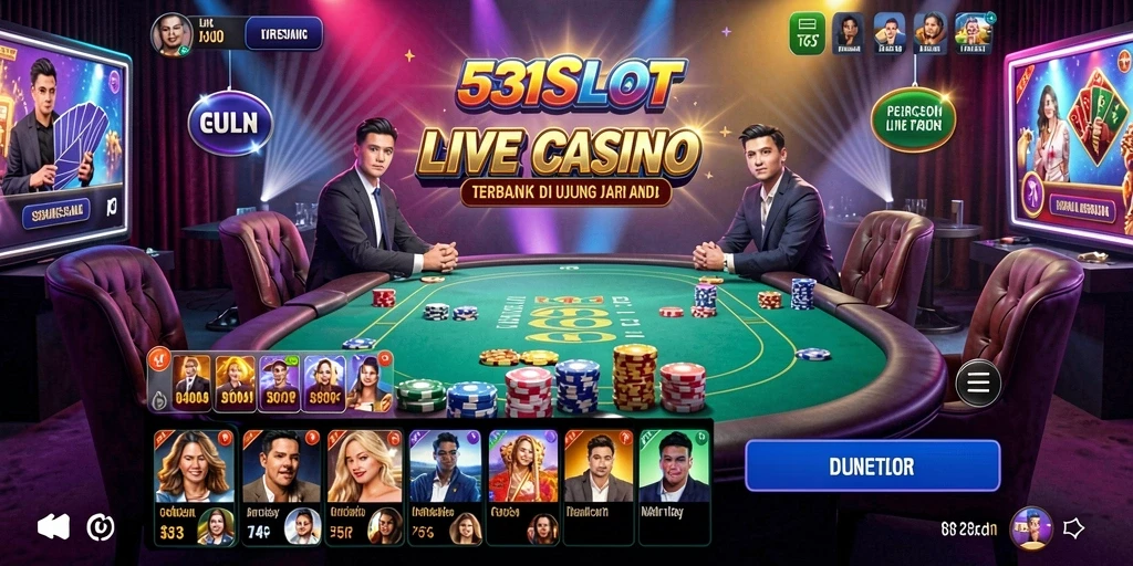 Tampilan utama aplikasi 531SLOT dengan dealer dan permainan yang mengasyikkan.