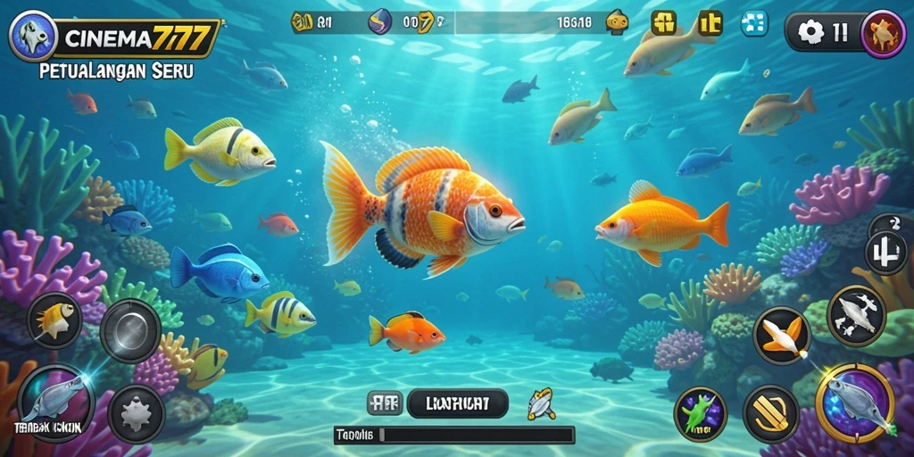 Tampilan gameplay seru dalam CINEMA777 saat menangkap ikan.