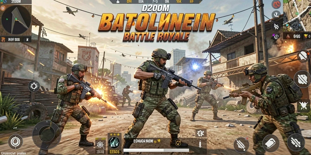 Gameplay D200M yang mendebarkan saat pemain bertempur di Battle Royale.