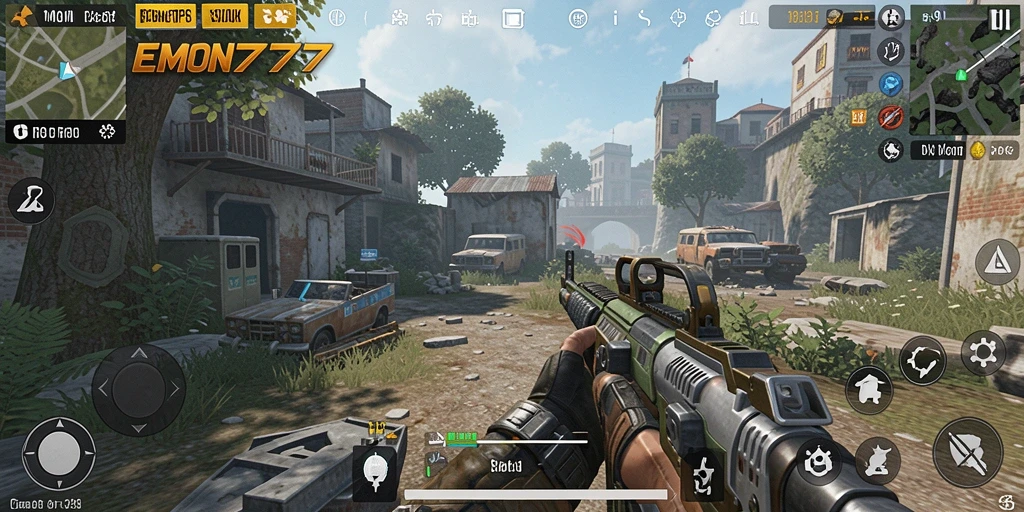 Screenshot gameplay EMON777 menampilkan aksi seru dalam pertempuran TPS.