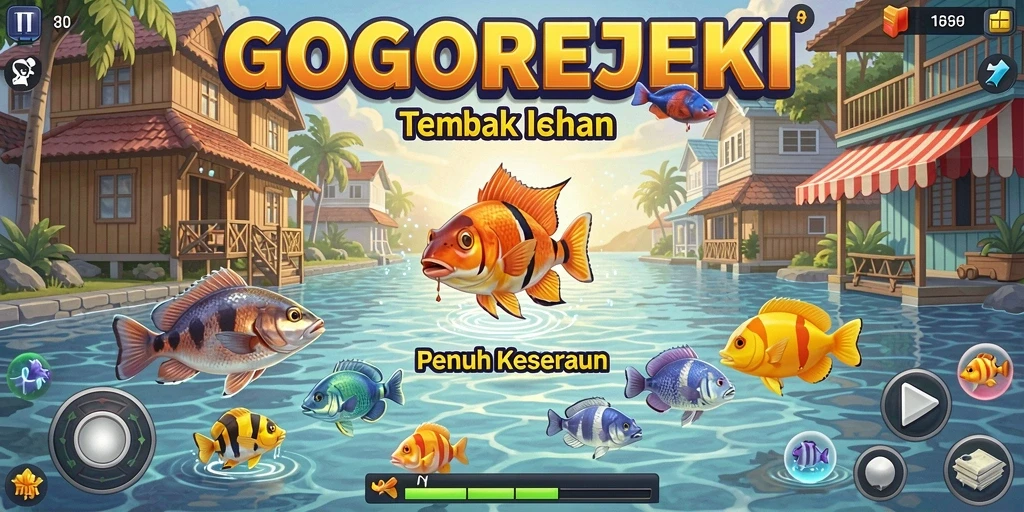Tampilan gameplay GOGOREJEKI dengan aksi tembak ikan yang seru.