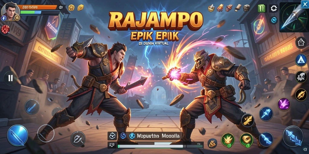 Screenshot RAJAMPO menampilkan aksi seru dalam pertempuran Fighting.