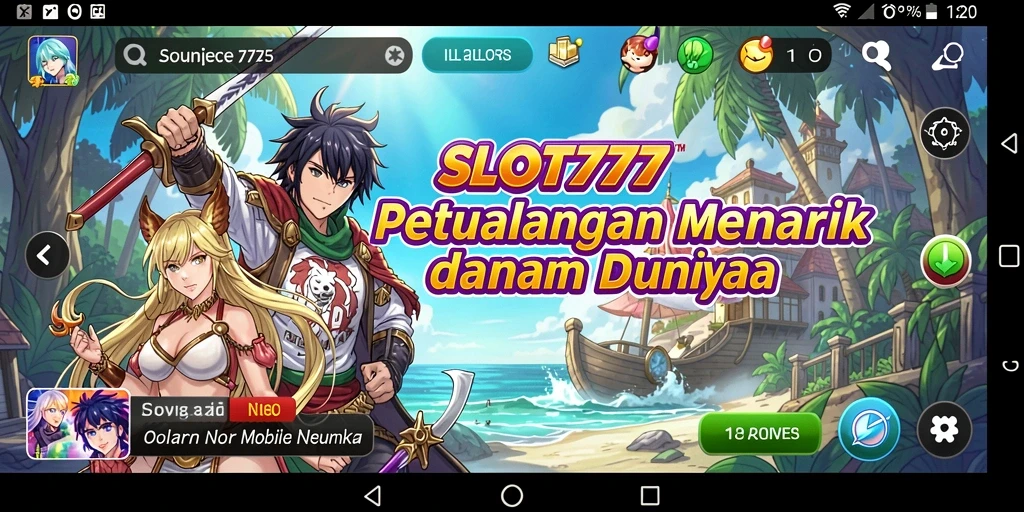 Tampilan gameplay SLOT777 yang penuh warna dan karakter Anime.