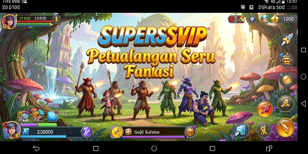 Gameplay seru SUPERSVIP dalam dunia petualangan yang fantastis.